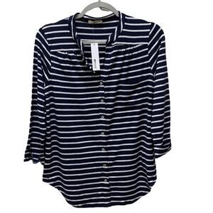 New LA Made top blouse blue and white horizontal striped. Size L